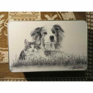 Boîte chien et chat | Atelier Montagn'Art | dessin au crayon graphite | Claudine Rime