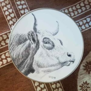 Boîte tête de vache swissfleckvieh | Atelier Montagn'Art | dessin au crayon graphite | Claudine Rime