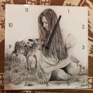 Horloge câlins avec bambi | Atelier Montagn'Art | dessin au crayon graphite | Claudine Rime