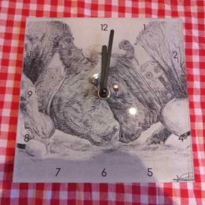 Horloge vaches d'hérens qui luttent | Atelier Monatgn'Art | dessin au crayon graphite | Claudine Rime
