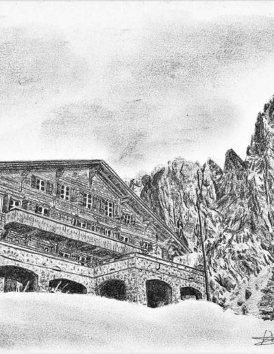 Chalet dans les montagnes | Atelier Montagn'Art blanc | dessin au crayon graphite | Atelier Montagn'art | Claudine Rime