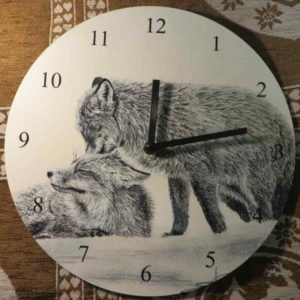 Horloge Renard | Atelier Montagn'Art | dessin au crayon graphite | Claudine Rime
