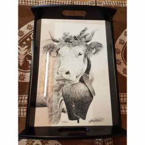 plateau vache à la désalpe | Atelier Montagn'Art | dessin au crayon graphite | Claudine Rime