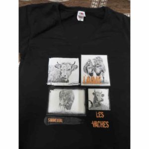 t-shirt vaches simmental | Atelier Montagn'Art | dessin au crayon graphite | Claudine Rime