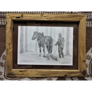 tableau cheval qui débarde | Atelier Montagn'Art | dessin au crayon graphite | Claudine Rime