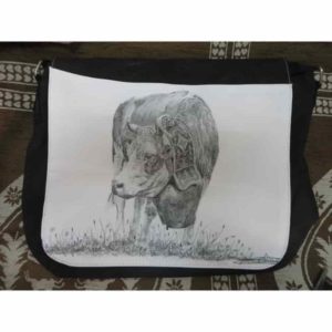 sac vache simmental | Atelier Montagn'Art | dessin au crayon graphite | Claudine Rime