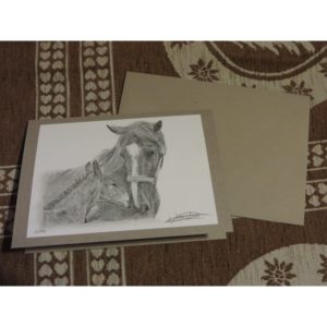 carte câlin entre chevaux | Atelier Montagn'Art | dessin au crayon graphite | Claudine Rime