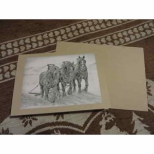 carte chevaux qui labourent | Atelier Montagn'Art | dessin au crayon graphite | Claudine Rime