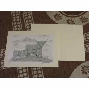 carte vaches highland | Atelier Montagn'Art | dessin au crayon graphite | Claudine Rime