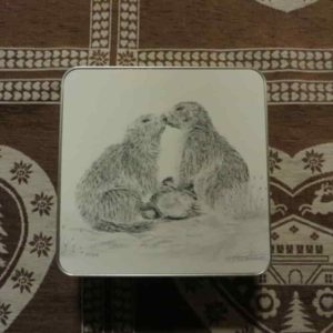 Boîte bisous entre marmottes | Atelier Montagn'Art | dessin au crayon graphite | Claudine Rime